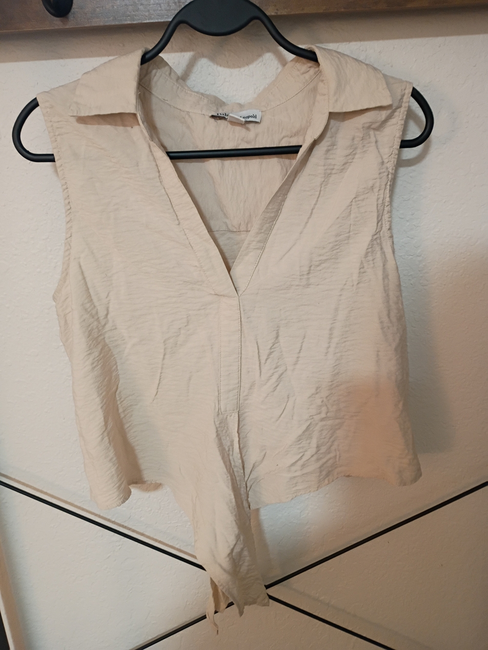 Jules & Leopold Cream Sleeveless Collared Tie-Front Blouse Size S/P